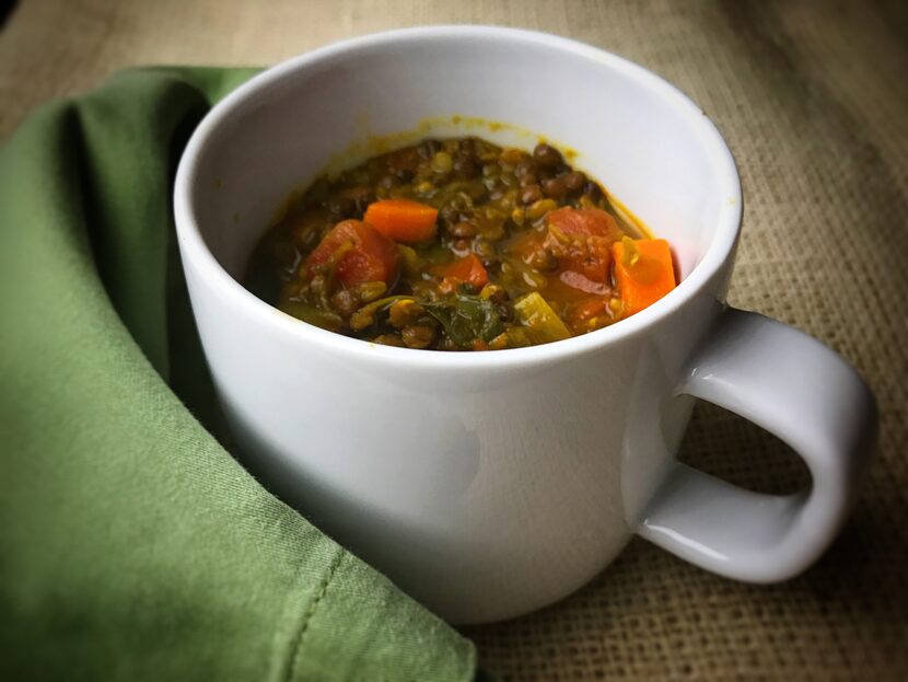 Super-detox lentil soup version 2.0 includes arugula, ginger and extra turmeric. (Leslie...