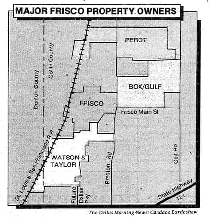Major Frisco Property Owners: Graphic published alongside story in July 15, 1984 issue of...