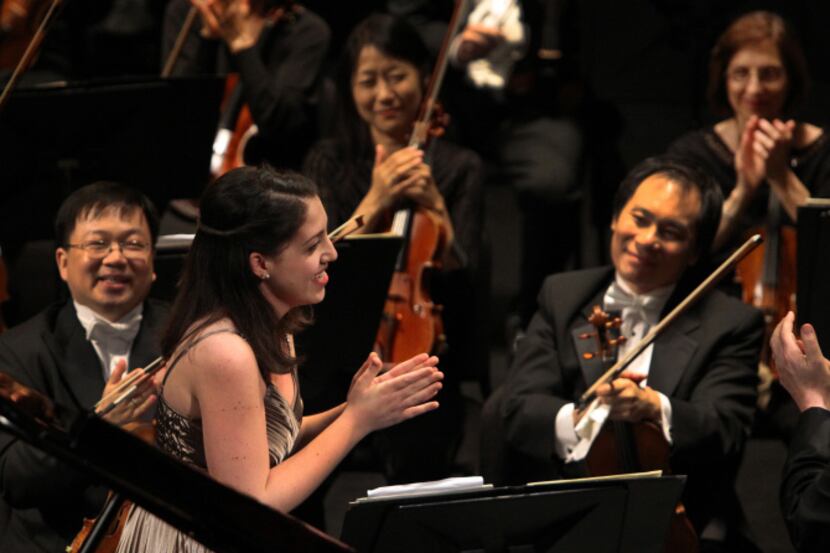 Beatrice Rana of Italy thanked the musicians after performing the Beethoven Third Concerto...