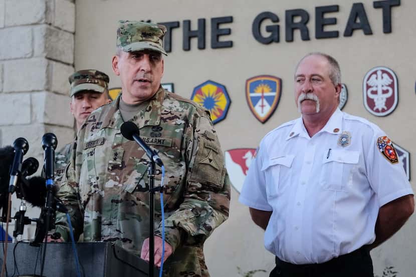  Maj. Gen. John Uberti, Fort Hood deputy commander, center, Â in Fort Hood, Texas, on...