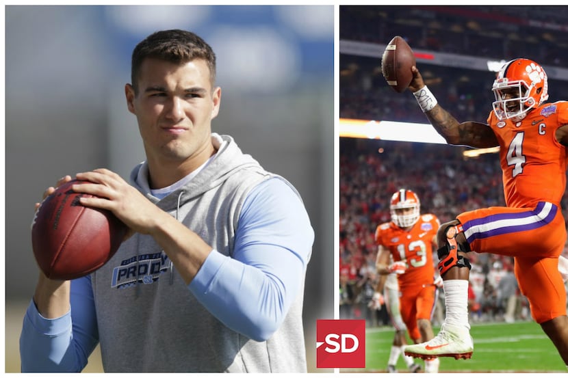 Left, Mitch Trubisky (AP Photo/Gerry Broome); right, Deshaun Watson (Jamie Squire/Getty Images)