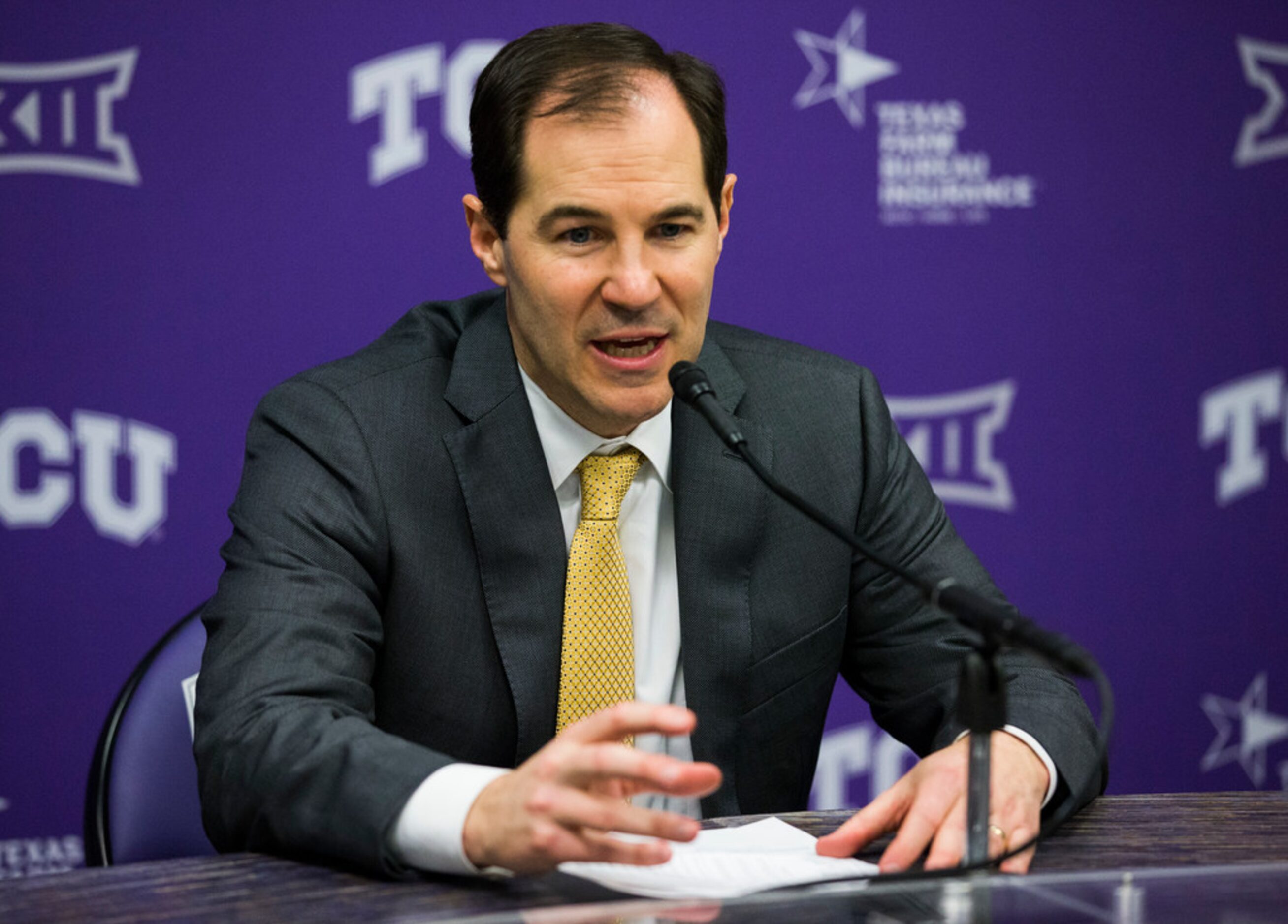 Baylor Bears head coach Scott Drew speaks to reporters after an NCAA mens basketball game...