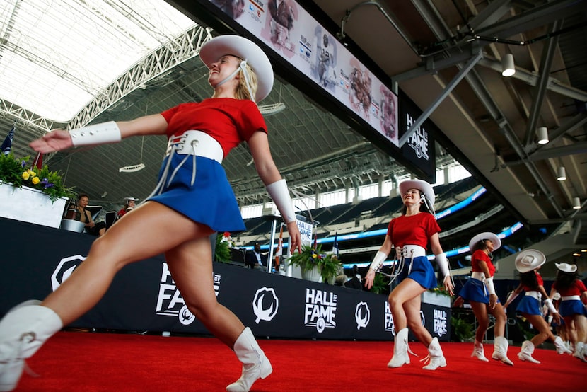 The Kilgore College Rangerettes perform during an enshrinement ceremony into the Cotton Bowl...