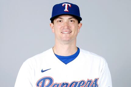 Kyle Gibson #44 of the Texas Rangers poses during Photo Day on Tuesday, February 23, 2021 at...
