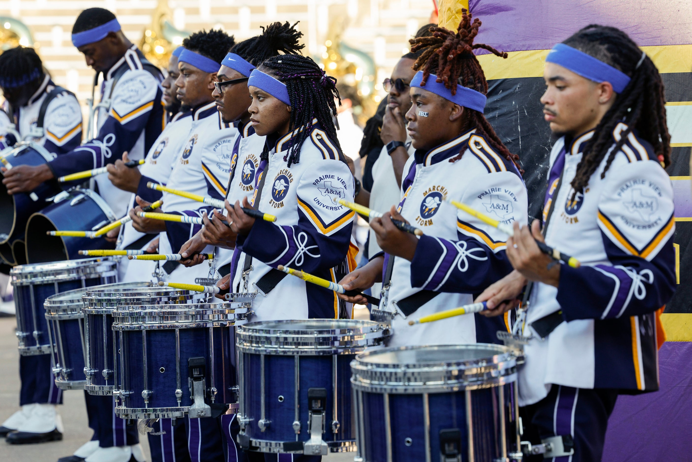 The Prairie View A&M marching band enters the Cotton Bowl before the State Fair Classic...