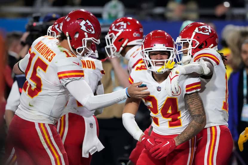 Kansas City Chiefs wide receiver Skyy Moore (24) celebrates after scoring a touchdown...
