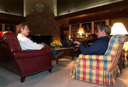 President George W. Bush and British Prime Minister Tony Blair meet, Wednesday night, March...