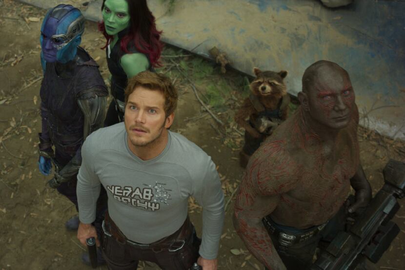 Chris Pratt, center, stars as Star Lord in "Guardians of the Galaxy Vol. 2" with (clockwise...