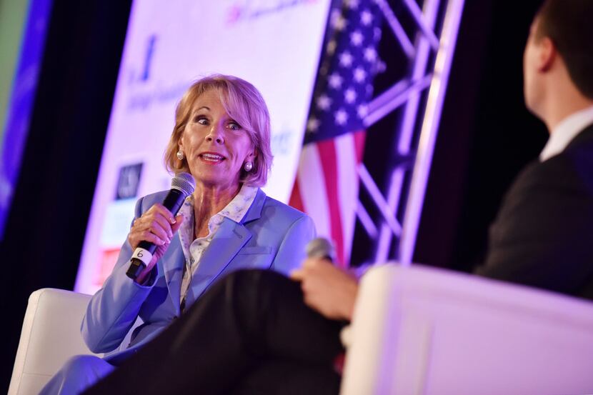 U.S. Secretary of Education Betsy DeVos spoke to Charlie Kirk, founder and executive...