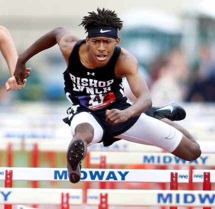 Jeremiah Williams of Bishop Lynch wins the TAPPS 6A boys state title in the 110-meter...