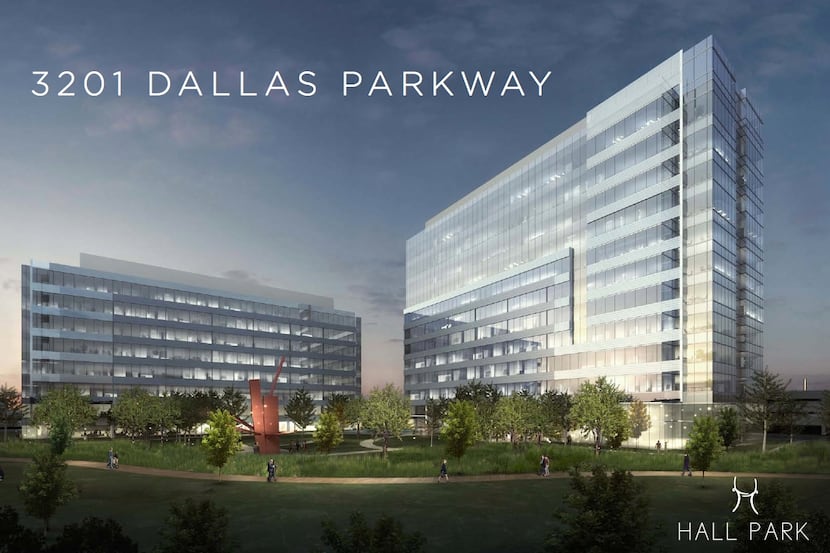 The 3201 Dallas Parkway building - on the right - will have 300,000 square feet.