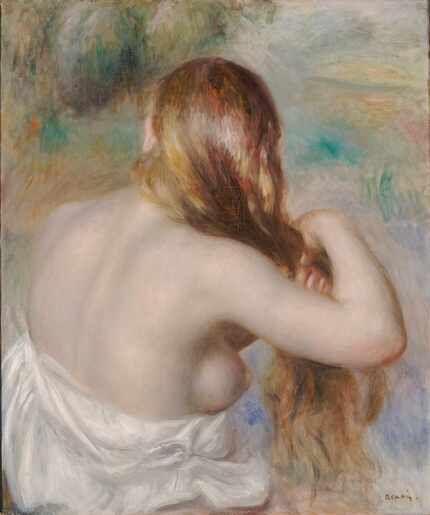 "Blonde Braiding Her Hair" is an 1886 oil-on-canvas work by Pierre-Auguste Renoir.