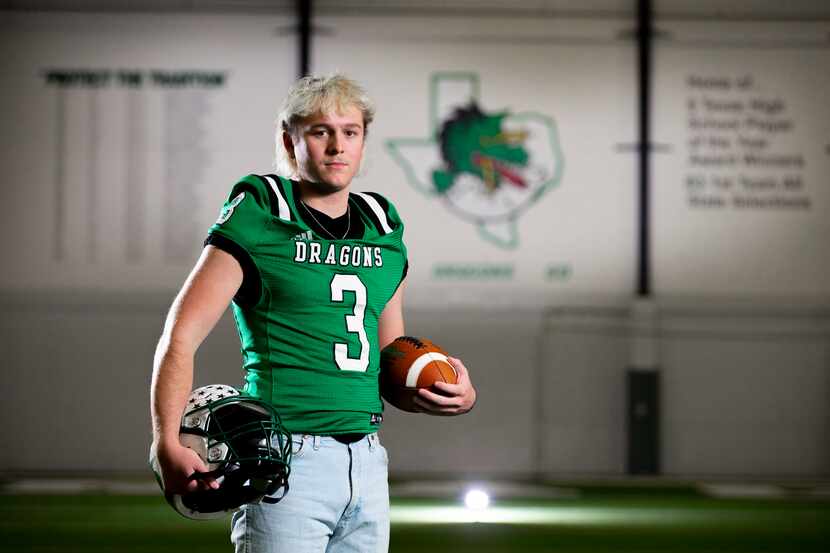 Southlake junior quarterback Quinn Ewers poses for a photo at Southlake High School,...