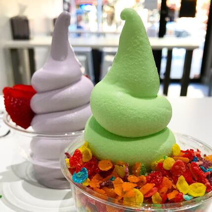 Taro and matcha soft serve ice cream from BingBox Snow Cream Co.