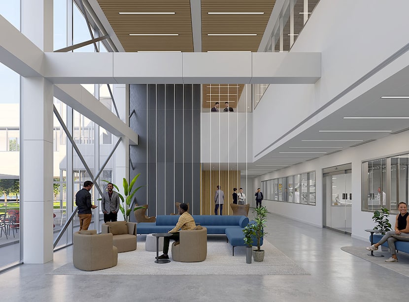 Lobby of the Bridge Labs building in the Pegasus Park development.