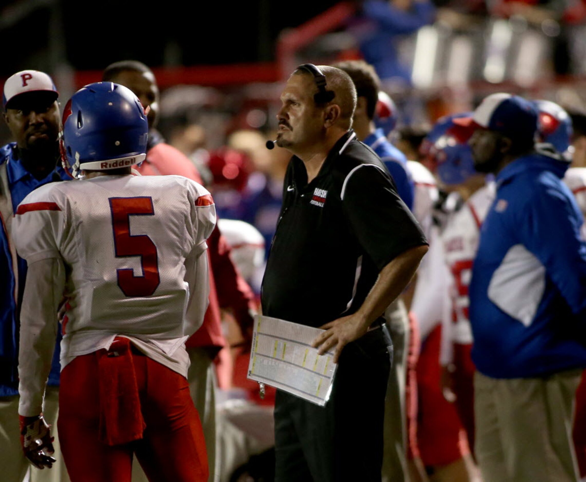 Parish Episcopal’s head coach Scott Nady during game action at Fort Worth Christian,...