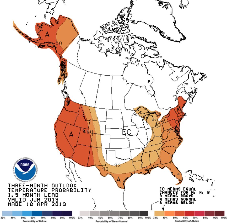 This map shows the possibilities of above-average temperatures across the United States from...