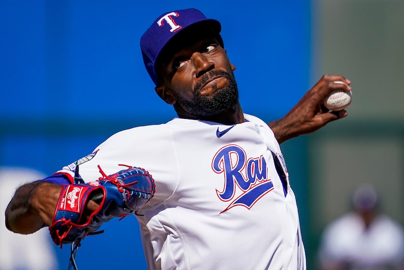 Texas Rangers pitcher Taylor Hearn pitches during the second inning of a spring training...