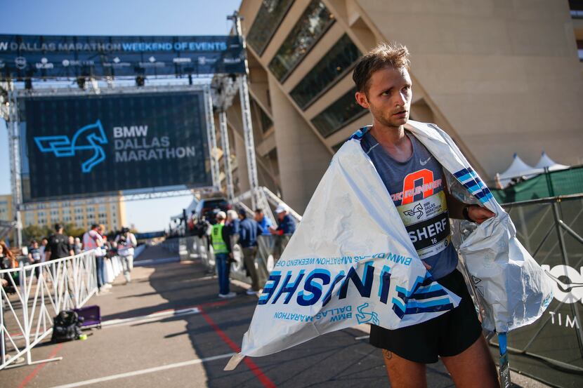 Aaron Sherf, winner of the BMW Dallas Marathon with a time of 2:31:18 on Dec. 15, 2019 in...