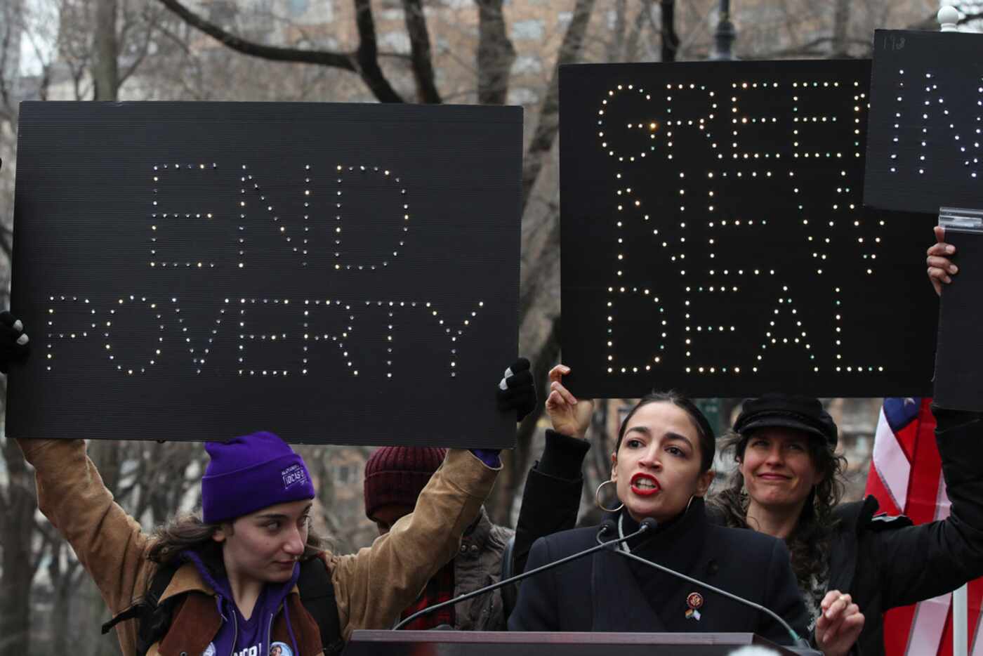 Rep. Alexandria Ocasio-Cortez, D-N.Y., speaks during the Women's March Alliance on, Jan. 19,...