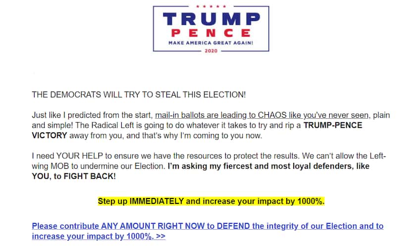 Trump campaign email on Nov. 4, 2020, the day after Election Day, asserting that "mail-in...