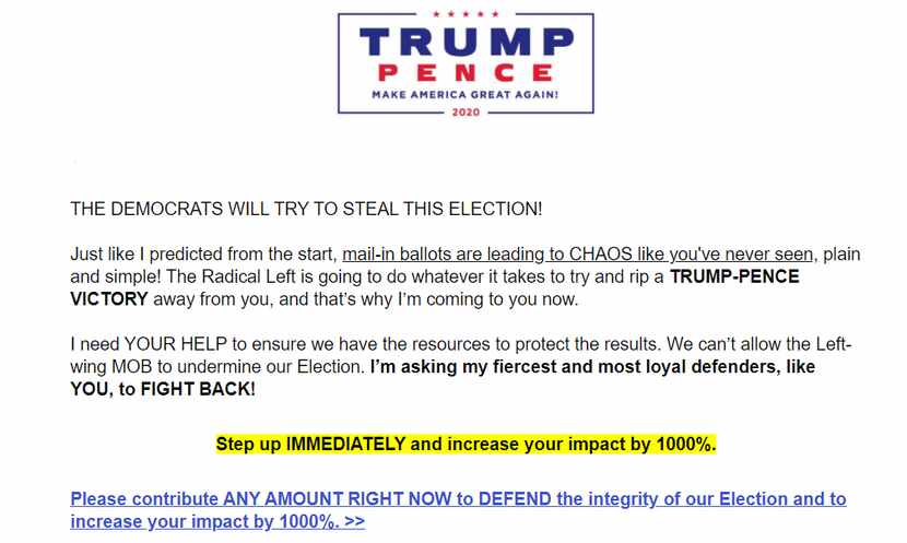 Trump campaign email on Nov. 4, 2020, the day after Election Day, asserting that "mail-in...