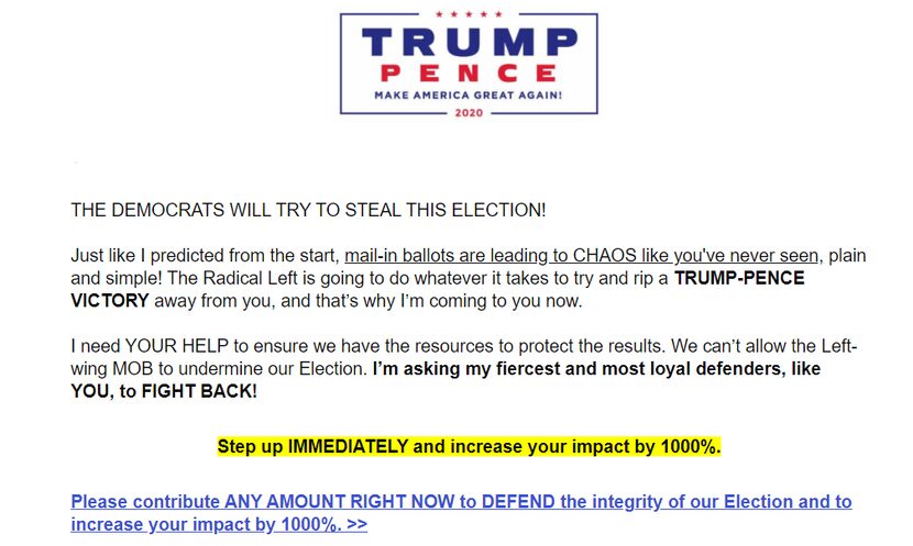 Trump campaign email on Nov. 4, 2020, the day after Election Day, asserting that "mail-in...