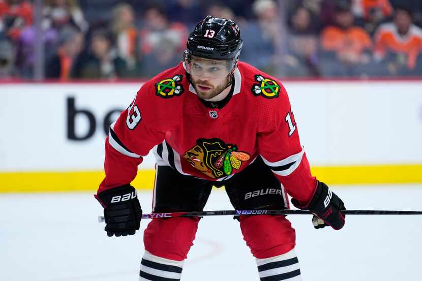 Chicago Blackhawks' Max Domi plays during an NHL hockey game, Thursday, Jan. 19, 2023, in...