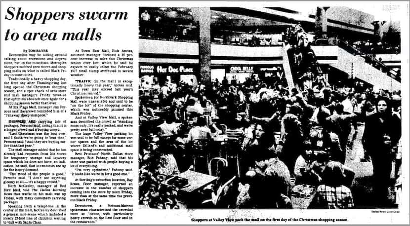 "Shoppers swarm to area malls" was the headline on an article by Tom Bayer in November 1978.