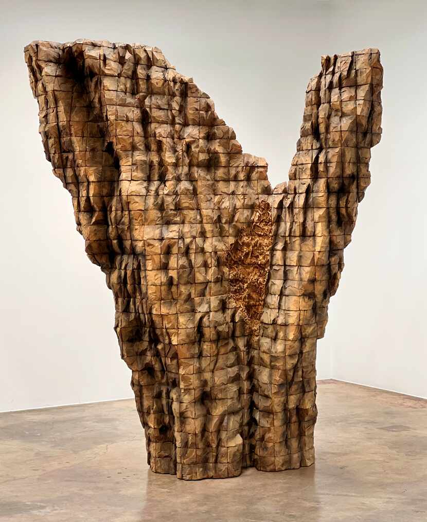 Ursula von Rydingsvard's 2015 work "'V' Stop" is the standout of the exhibition, familiar...
