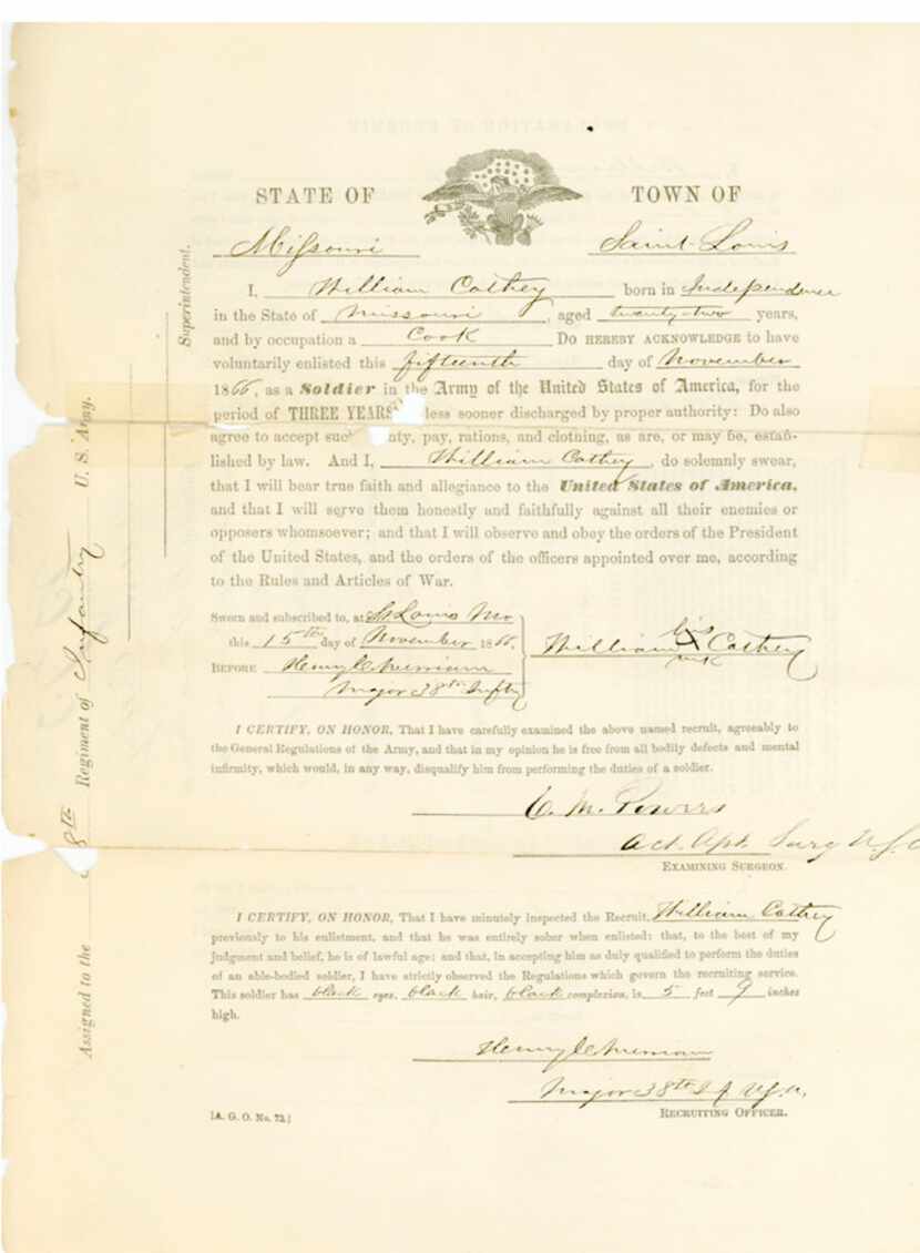 The original enlistment papers for Cathy Williams, a.k.a. "William Cathey," displayed in an...