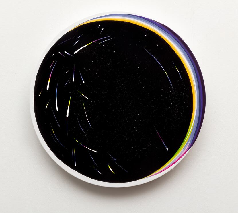 Kirsten Macy's "Alight II" is among the artist's oil-enamel works that are expansive in...