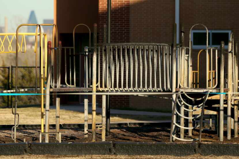 A fire on the playground at Arcadia Park Elementary School. in West Oak Cliff destroyed the...