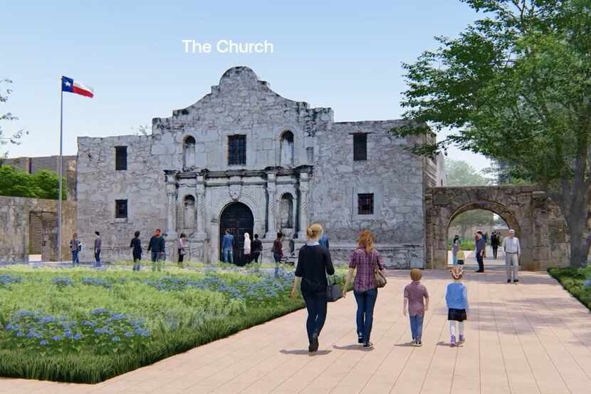 A rendering of the Greehey Family Garden at the Alamo shows how the front of the historic...