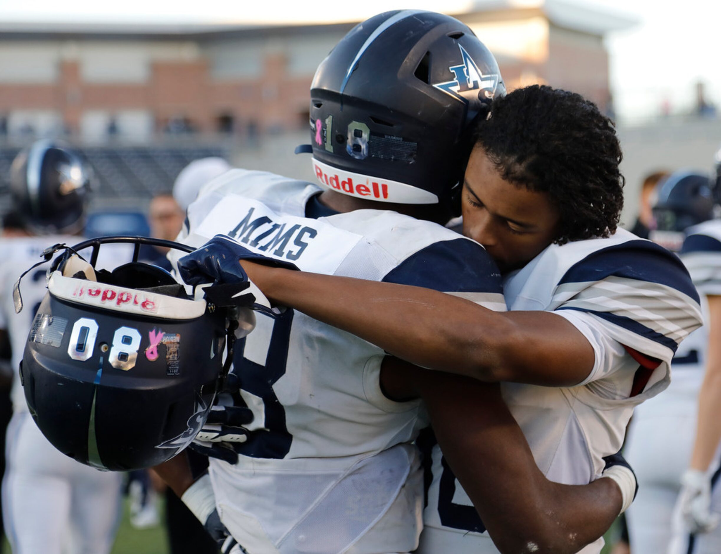 Lone Star High School wide receiver Marvin Mims (18) and Lone Star High School wide receiver...