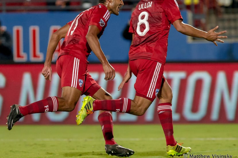 Victor Ulloa celebrates his game winning goal in the 2-1 FC Dallas victory over San Jose...