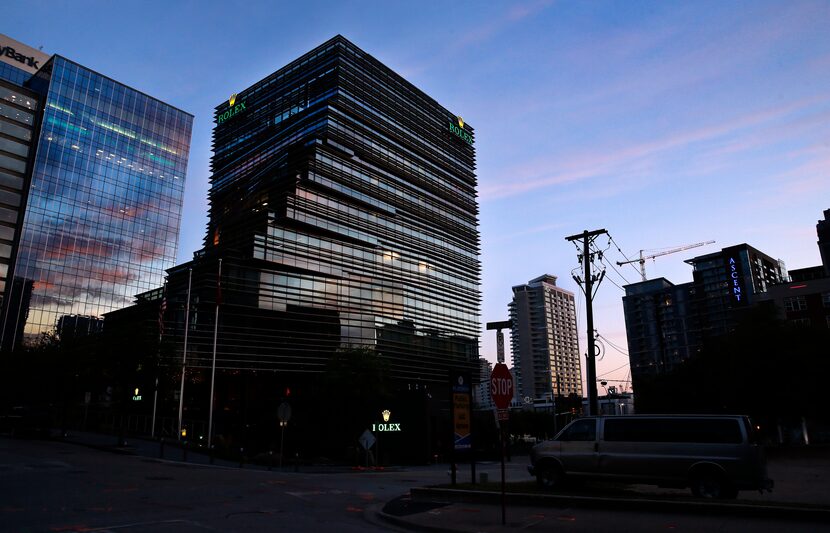 An exterior view of the Rolex Building on N. Harwood St. 