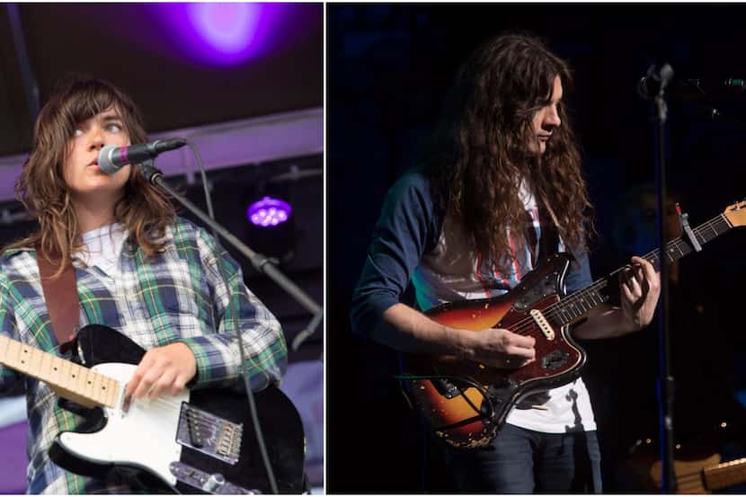 Left: Courtney Barnett plays a set in the rain during the SPIN showcase at Stubb's in...