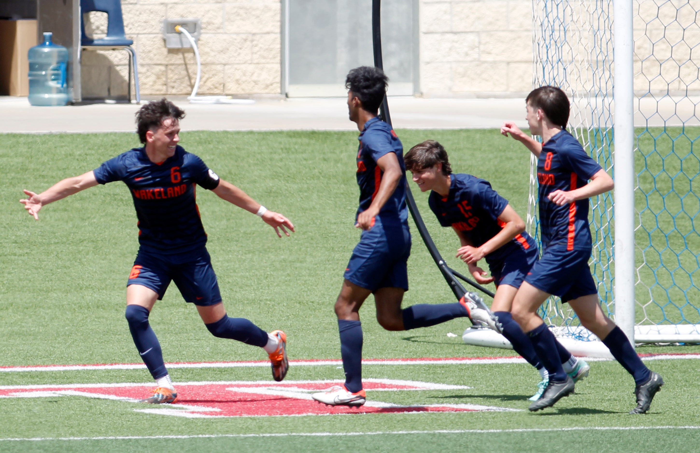  Frisco Wakeland midfielder Thomas Hayes (6), left, leads the celebration with teammates...