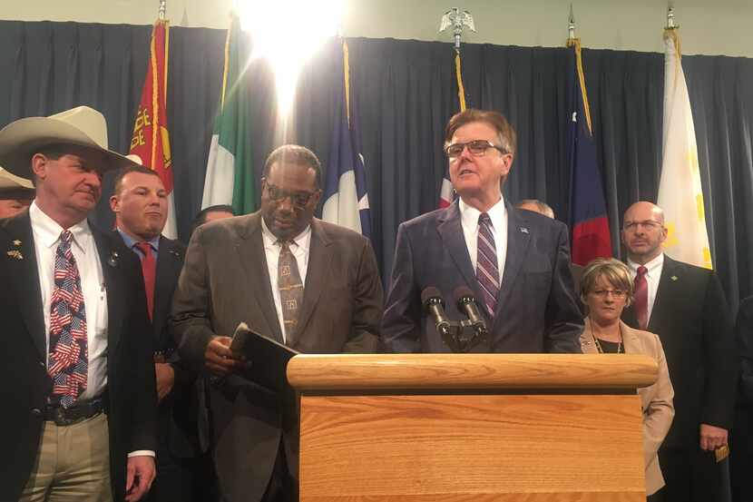 Dallas Sen. Royce West and Lt. Gov. Dan Patrick spoke at a news conference Thursday about a...