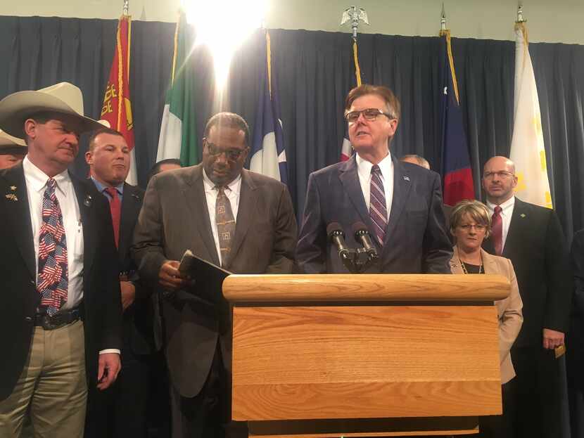 Dallas Sen. Royce West and Lt. Gov. Dan Patrick spoke at a news conference Thursday about a...