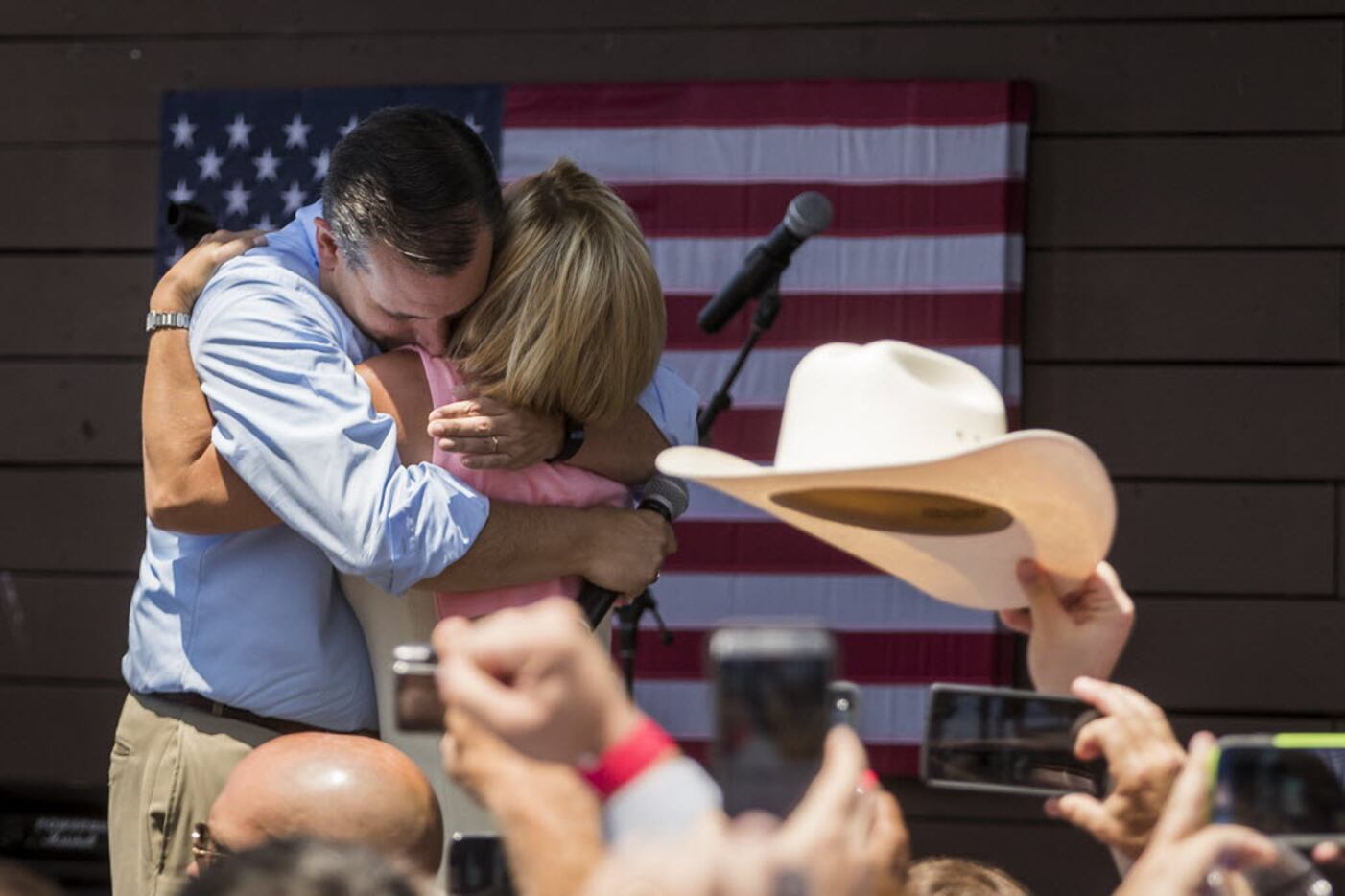 Ted Cruz was joined on stage by his wife, Heidi, at Wednesday's event. (Smiley N. Pool/Staff...