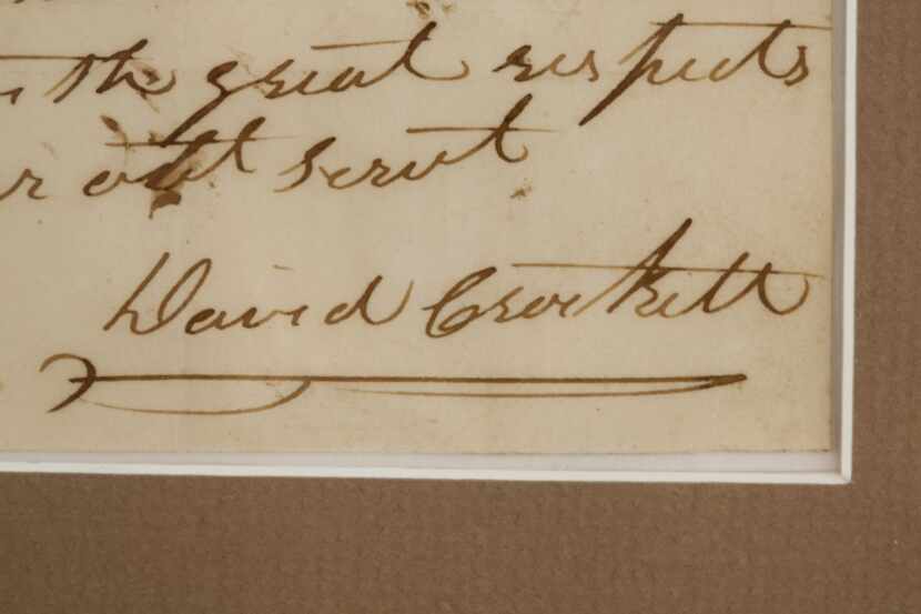Phil Collins Texas artifacts, including this signature by David Crockett [ Davy Crockett ]....
