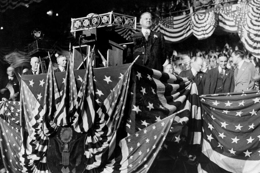In this Oct. 22, 1928, photo, Republican presidential candidate Herbert Hoover delivered an...