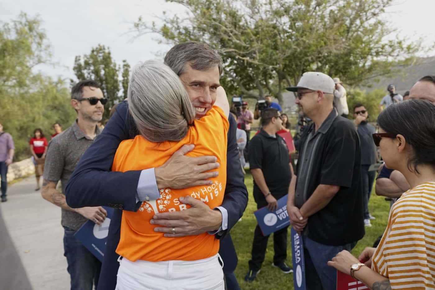 Democratic presidential candidate Beto ORourke greets supporters during a campaign re-launch...
