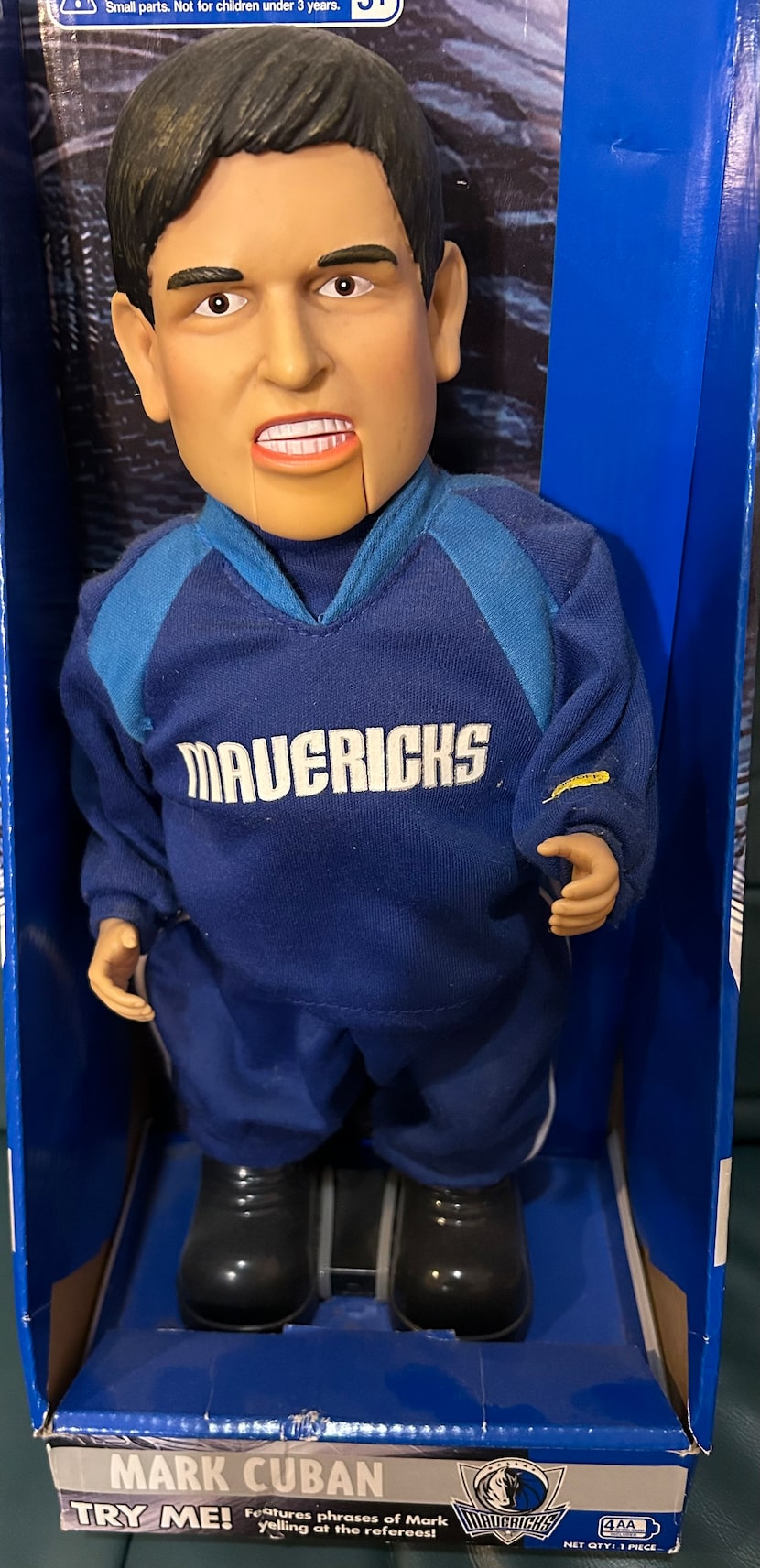 Watchdog columnist Dave Lieber owns this Mark Cuban doll. The box says it "Features phrases...