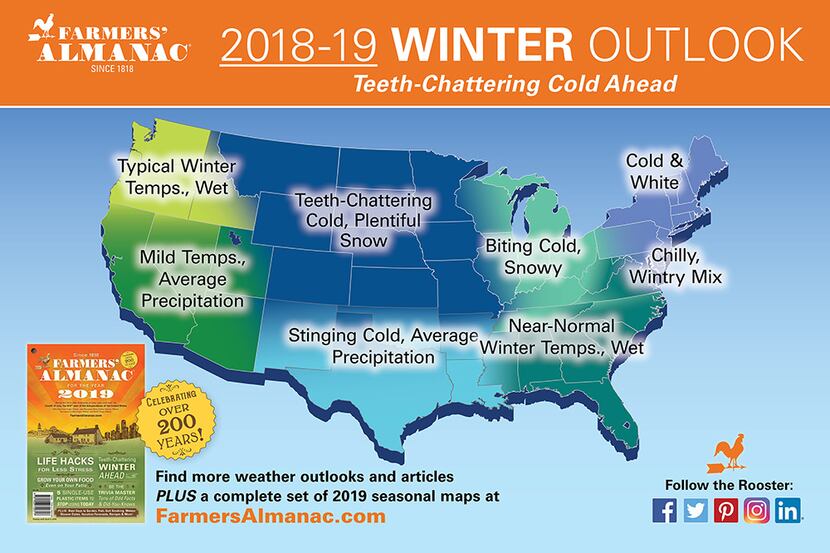 The almanac predicts a harsh winter for most of the country.