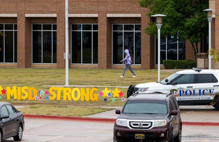 A yard sign greets students outside of Timberview High School on Tuesday, Oct. 12, 2021, in...