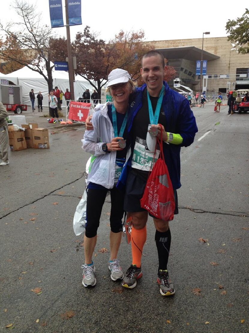 My son Charlie and I after the Dallas half marathon last year.