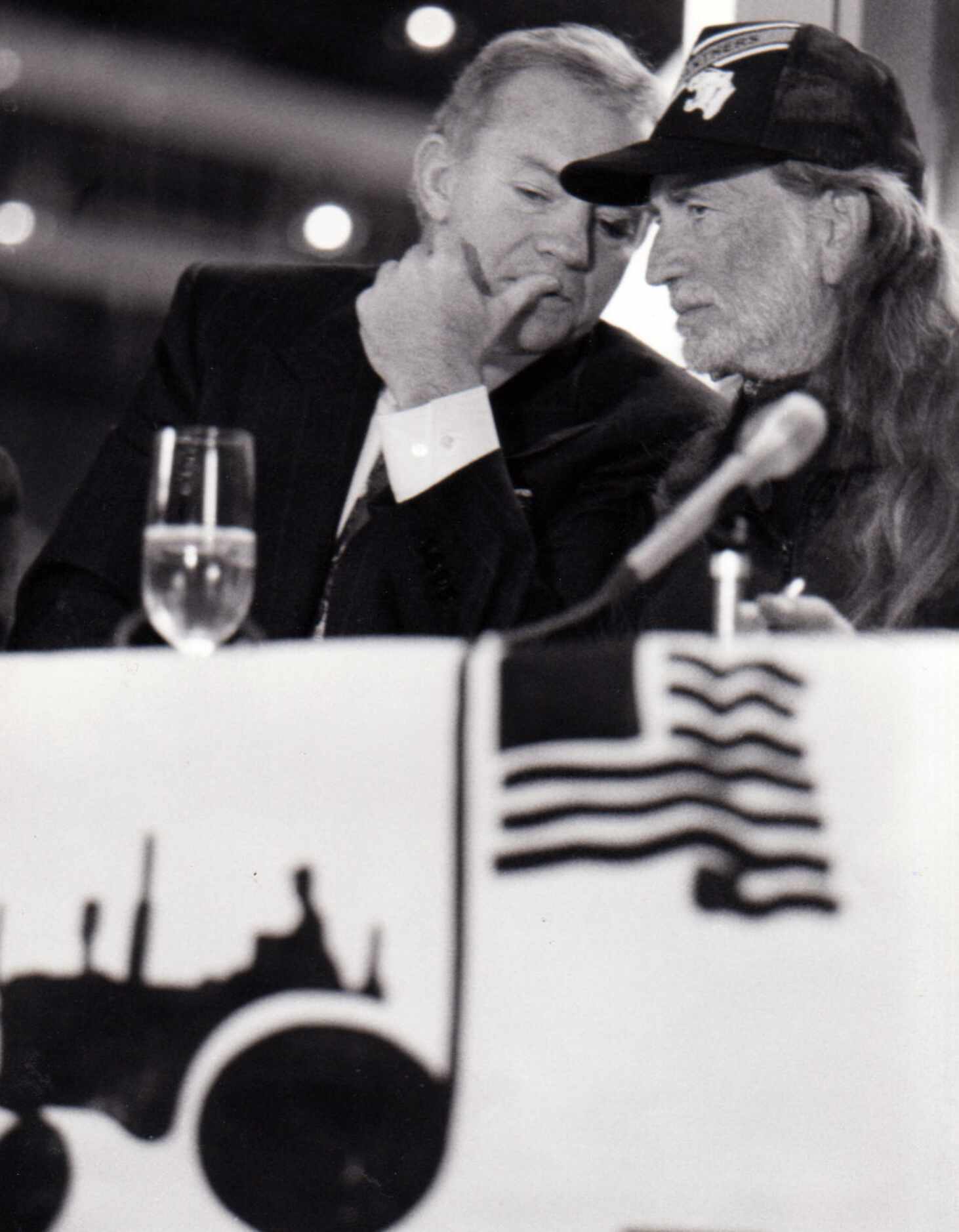 1992 - Dallas Cowboys president Jerry Jones (left) and country singer Willie Nelson during a...
